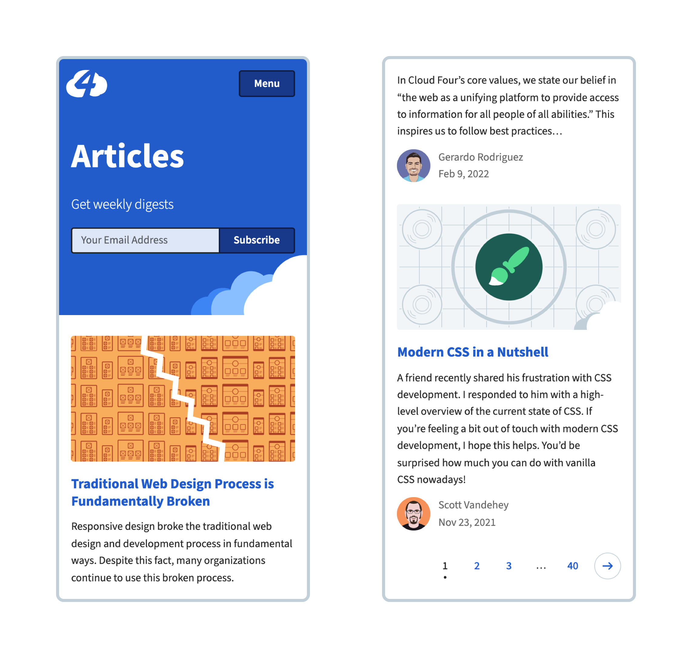 articles page small screens
